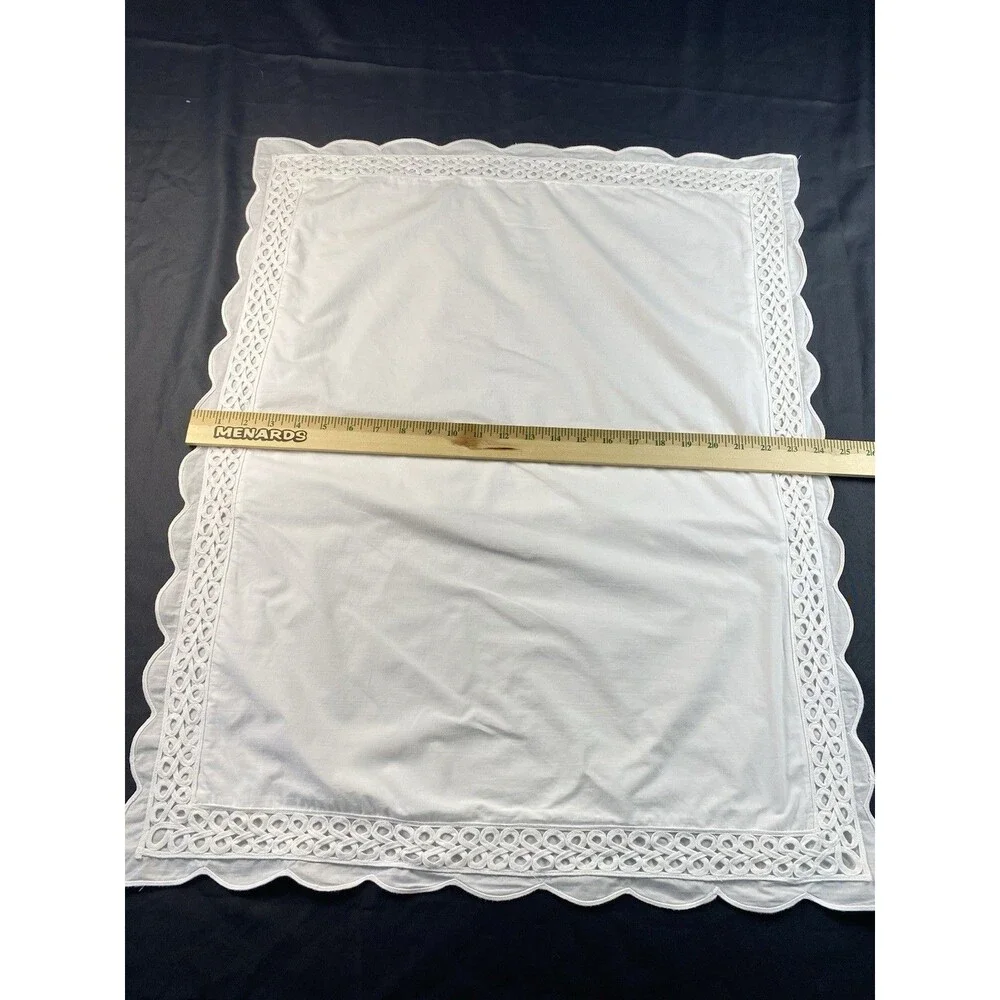 Vintage Crisp White Bed Pillow Sham Pillowcase With Lattice Trim Scalloped Edge